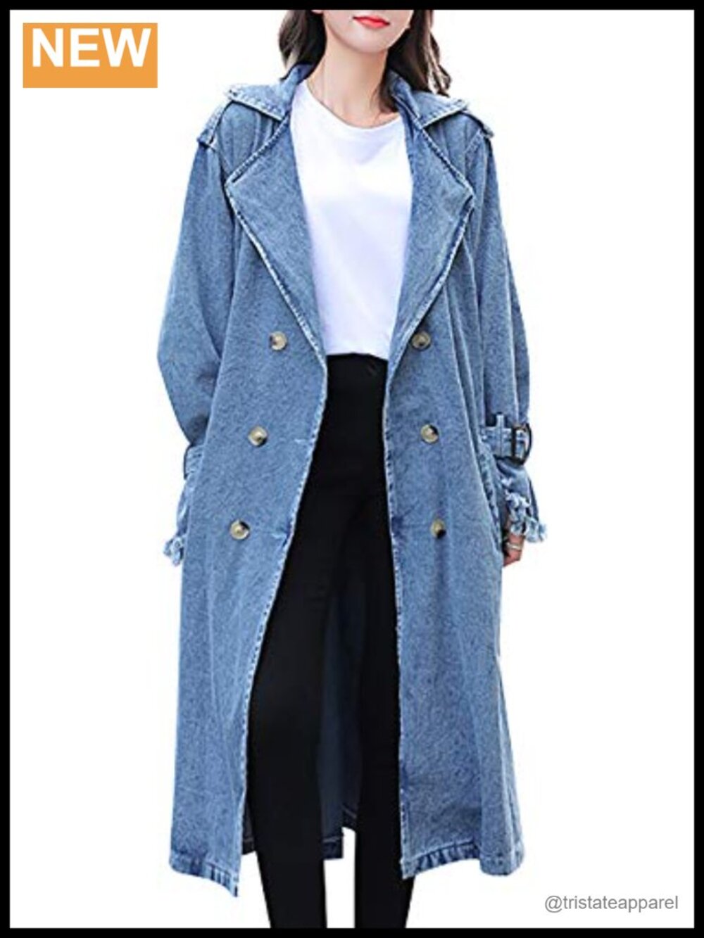 Women Long Denim Jacket Belted Button Down Oversized Trench Coat
